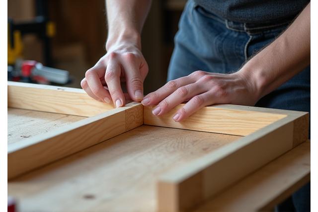 Vakman assembleert een houten kast met precisie in de werkplaats.