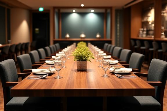 Handgemaakte design eettafel in een open restaurant